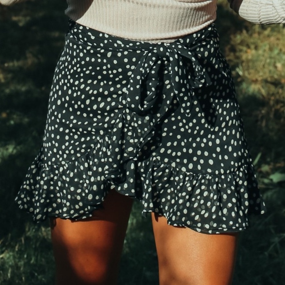 black and white polka dot tie skirt